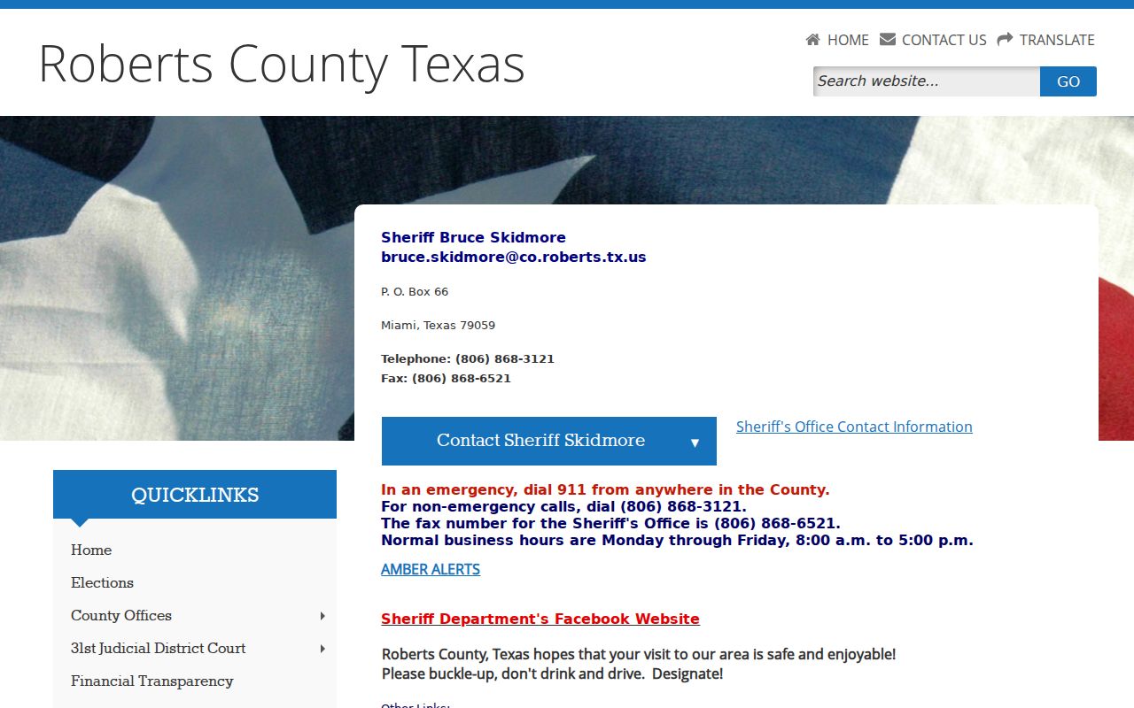 Roberts County arrest records contact at the Sheriff's Office