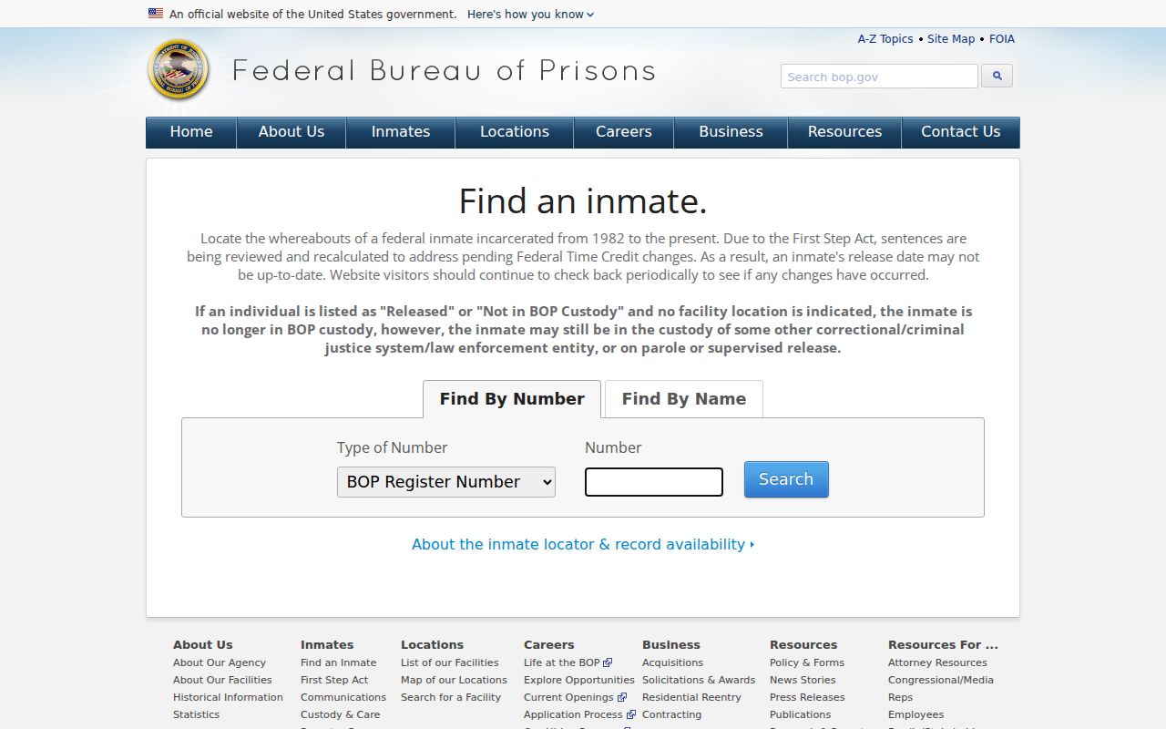 Federal inmate locator for custody following a Roberts County arrest case