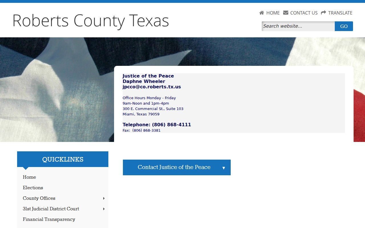 Roberts County criminal court case Justice Court inquiry page
