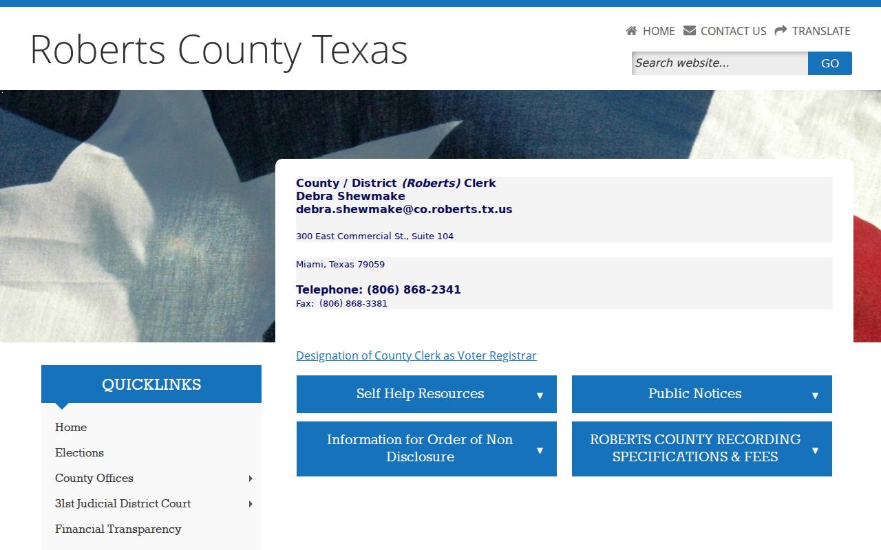 Roberts County criminal court case clerk page