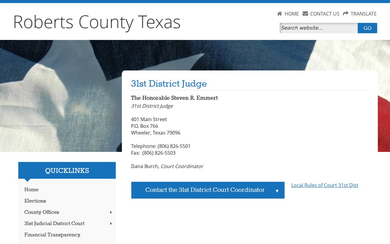 Roberts County criminal court cases and 31st District Court contact page
