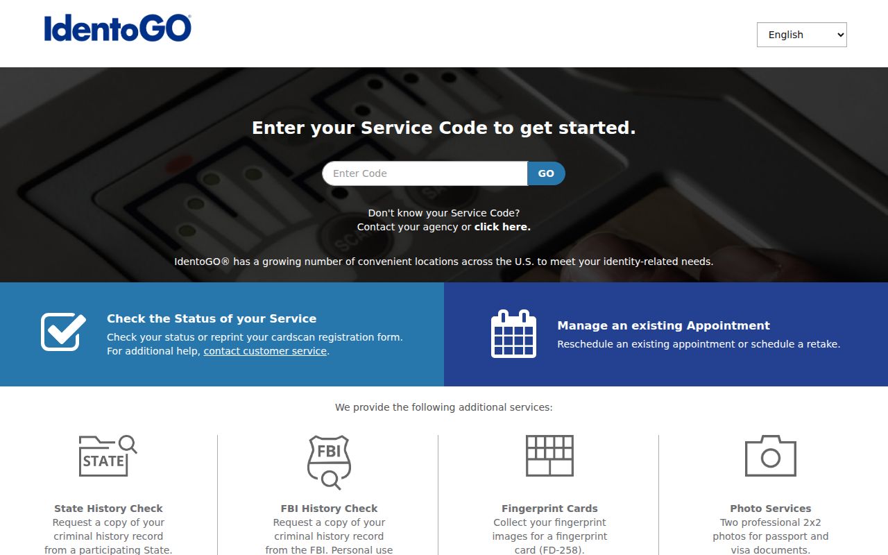 Roberts County criminal history fingerprint appointment search in IdentoGO