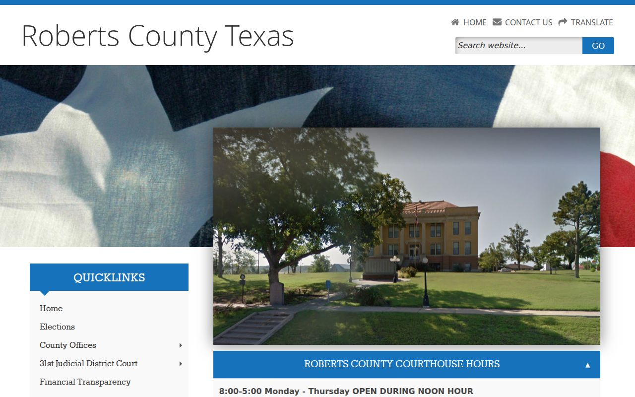 Roberts County criminal records courthouse information on the county homepage