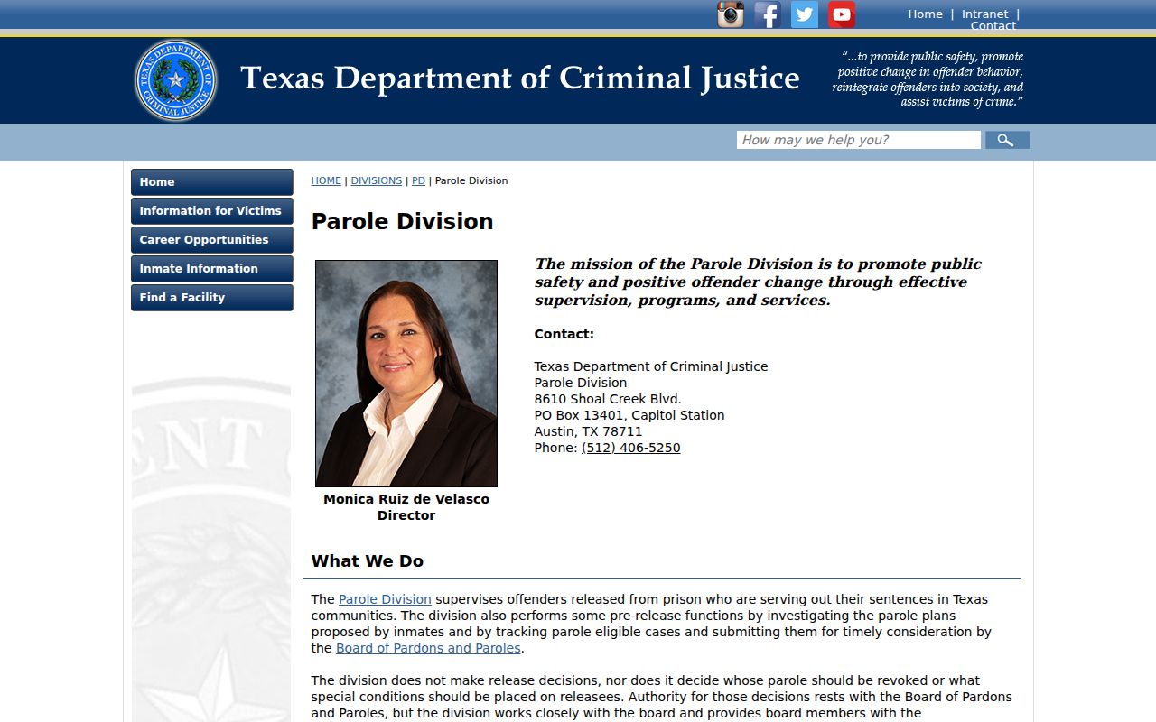 Roberts County parole criminal record resources from the TDCJ Parole Division