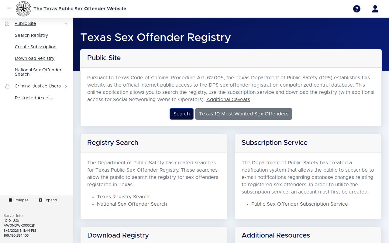 Texas DPS Roberts County sex offender registry landing page